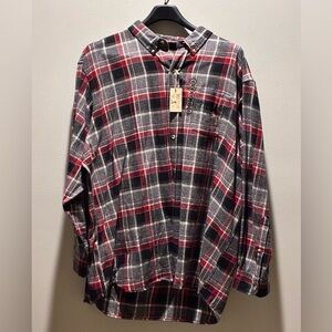 REDHEAD Men’s Size 4XL Plaid Flannel Shirt Red Ivory Gray Long Sleeve NEW NWT